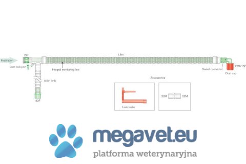 Obwód / układ oddechowy współosiowy ze zintegrowaną rurą do monitorowania, o dł.1,6m (TCM)