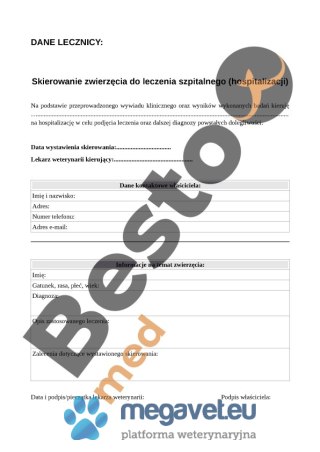 Skierowanie zwierzęcia do leczenia szpitalnego (BSM)