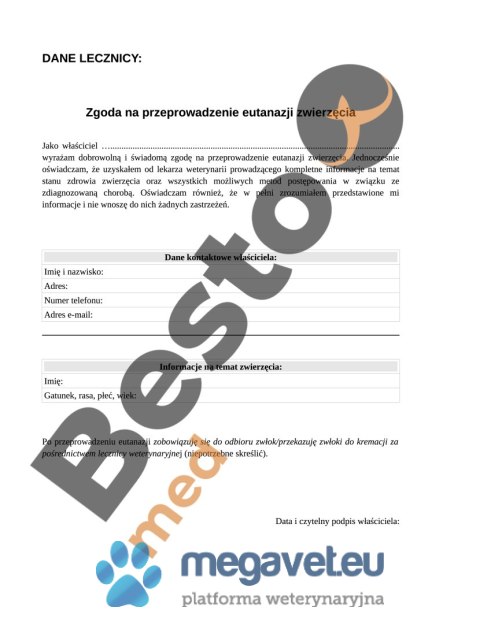 Zgoda na przeprowadzenie eutanazji zwierzęcia (BSM)