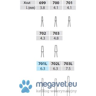 Wiertło dentystyczne - Xcut Fissure Taper 701L - 25mm FG (długość chirurgiczna) - 5 sztuk (FDT)